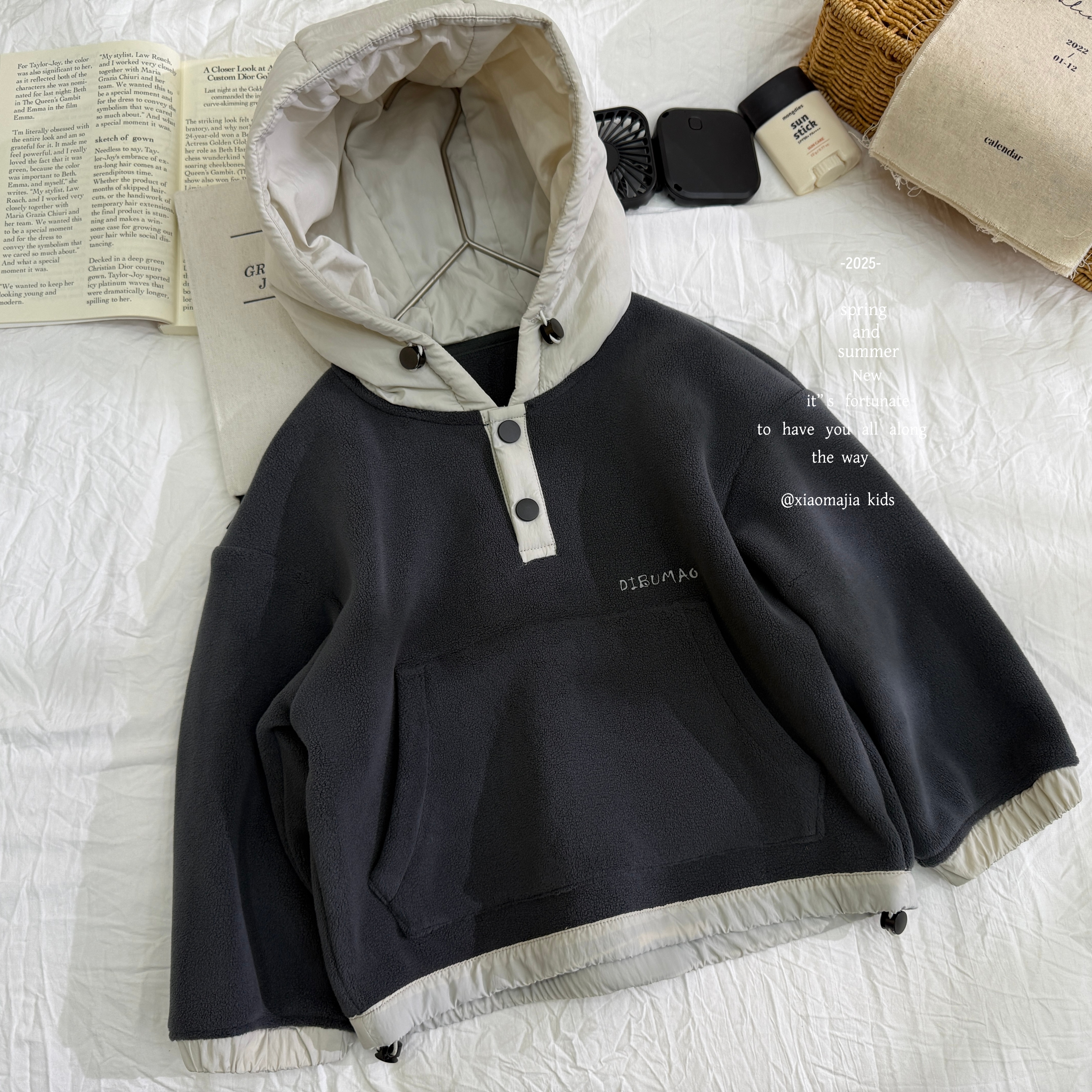 00现货-小马家2025冬款双面绒连帽卫衣6725宽松套头款男女童上衣