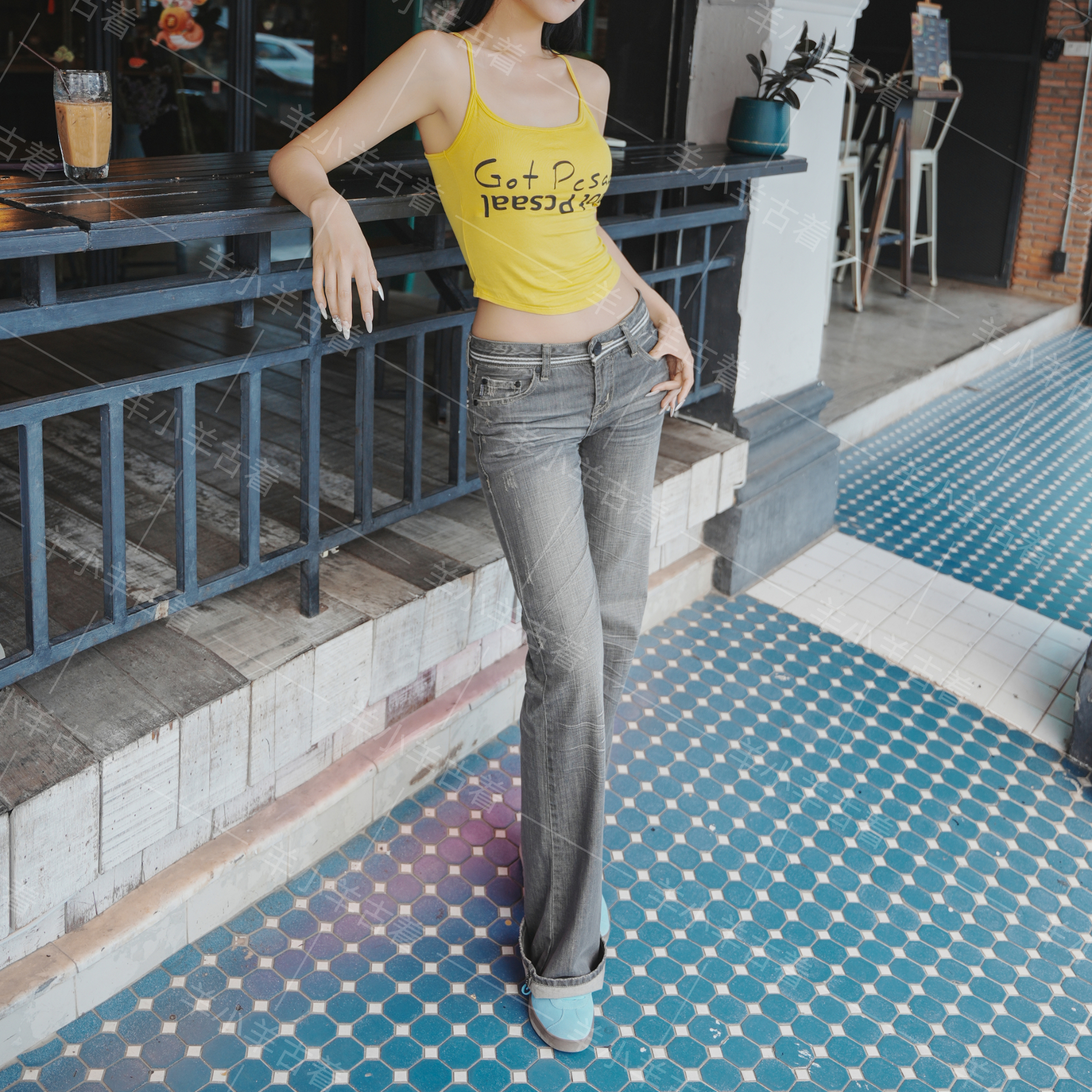 亚文化Y2Kvintage古着孤品辣妹牛仔长裤直筒微喇裤个性复古时尚