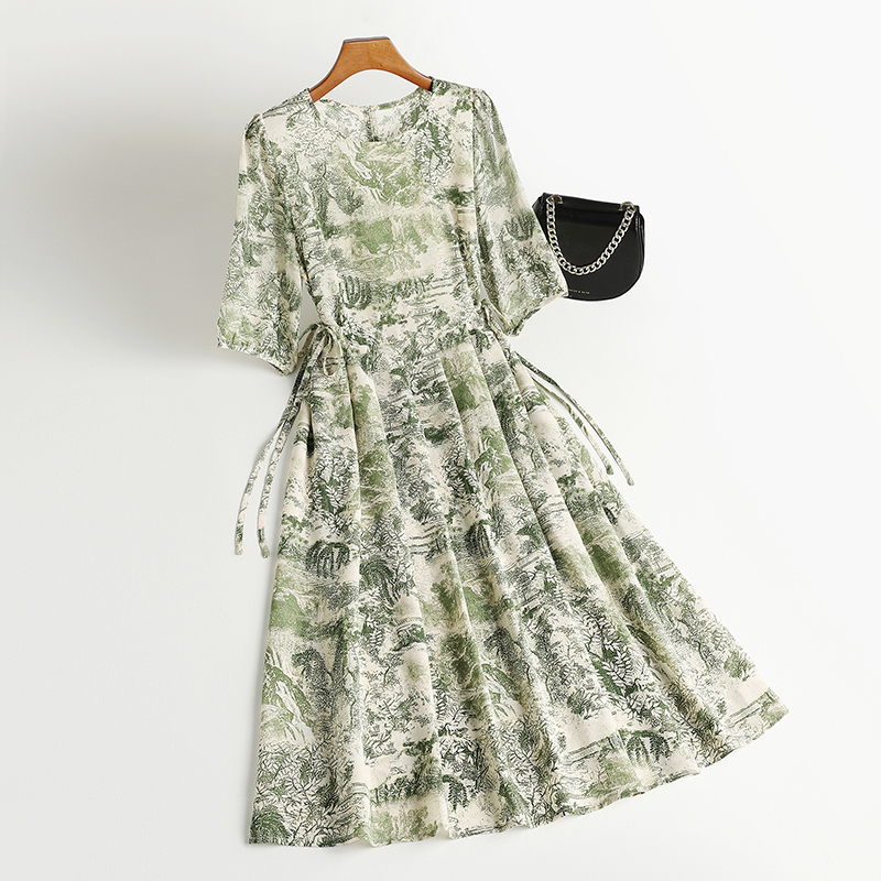 香云纱真丝连衣裙女2025新款 气质减龄收腰夏装桑蚕丝长裙子