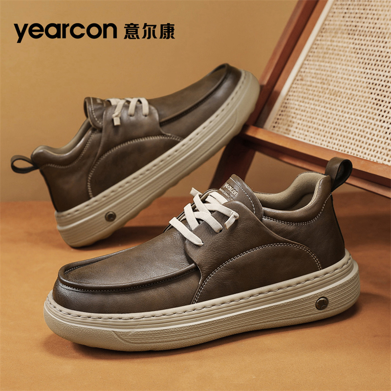 YEARCON/意尔康秋季男鞋低帮厚底增高百搭板鞋软底一脚蹬休闲鞋