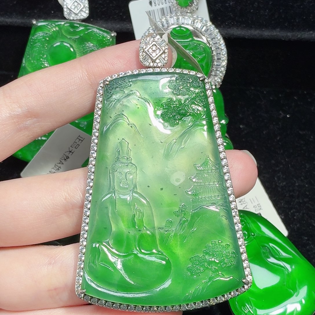 翡翠银S925镶嵌颈饰天然A货翡翠