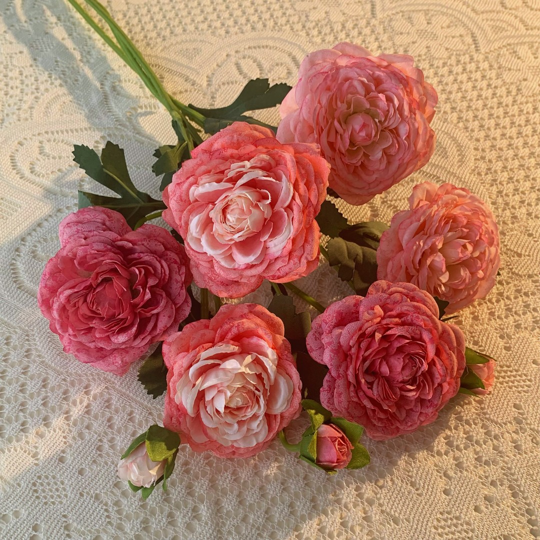 多层仿真花月季花假花粉色系仿真花绢布材质 客厅餐桌摆件