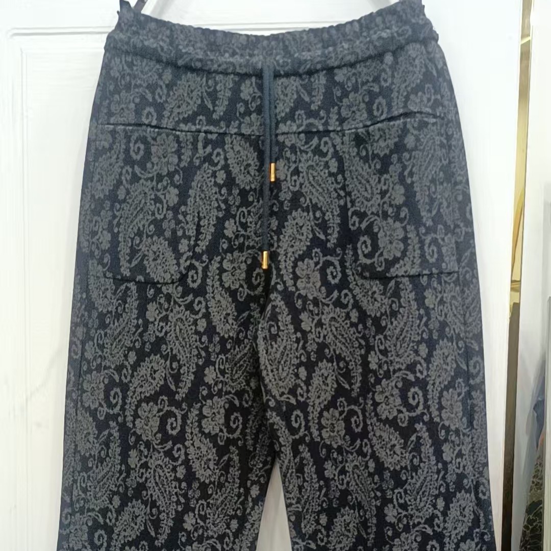 冬季新款加厚休闲裤直筒百搭腰果花显瘦时尚之选复古轻奢潮流