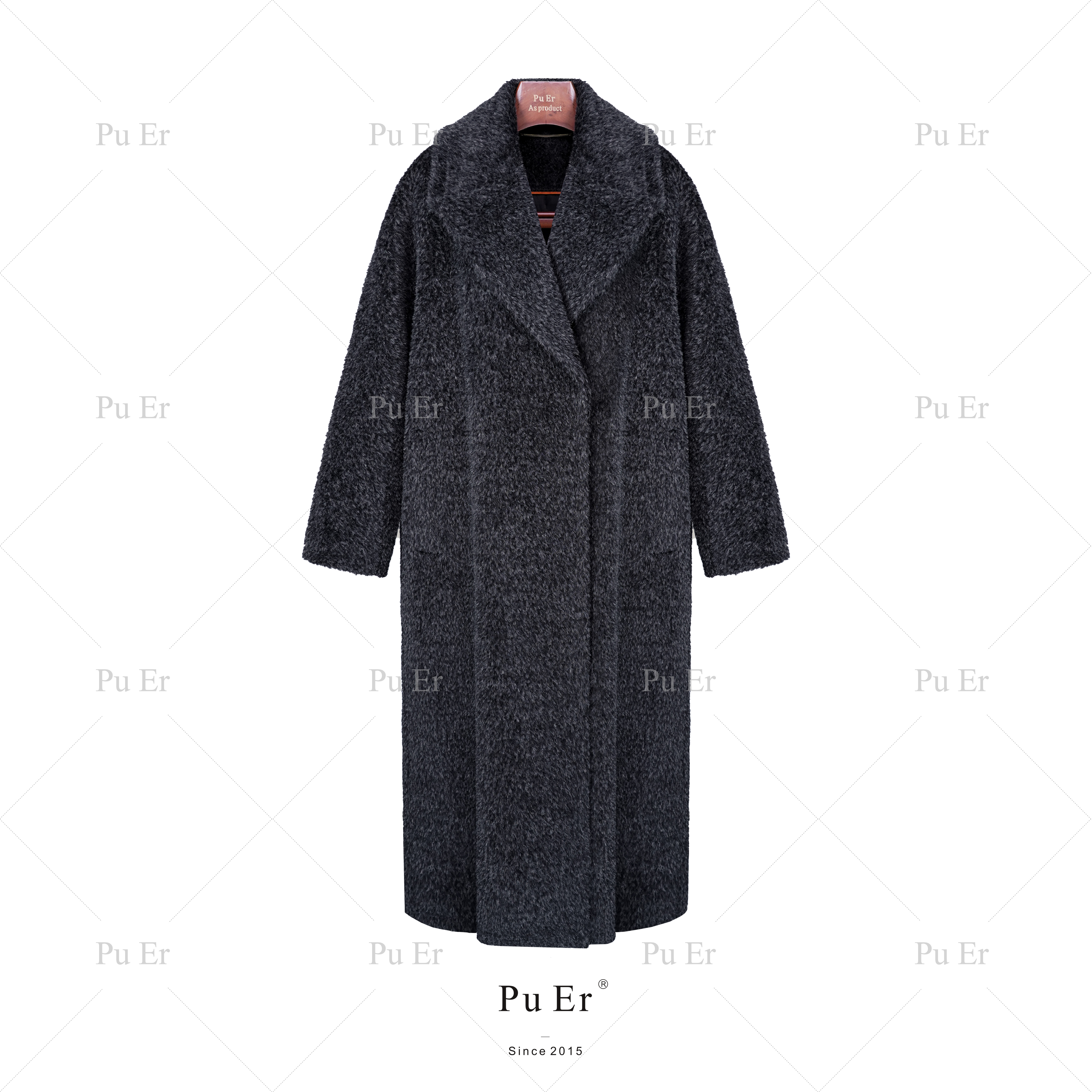 【寂静影灰】长款苏丽贝贝羊驼绒翻领大衣