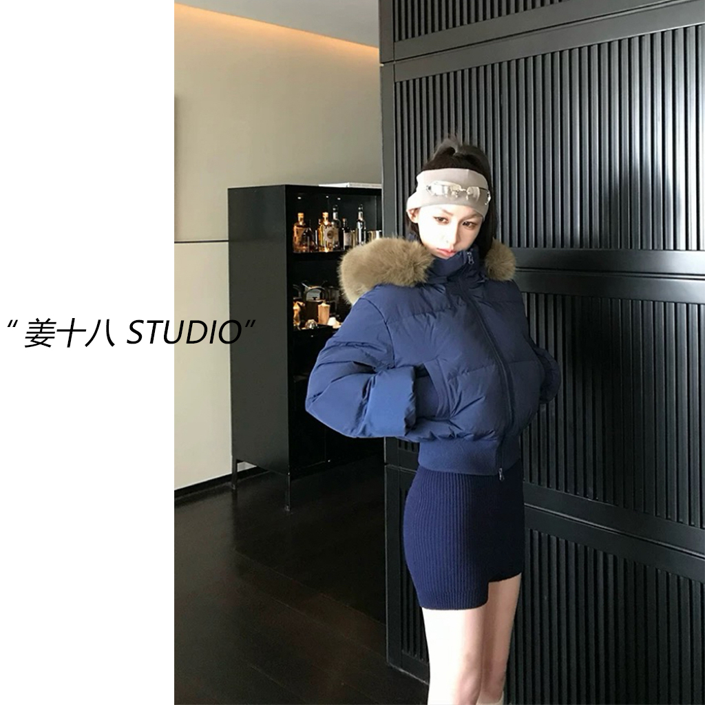 姜十八-「肯豆风」韩国单！大毛领短款帽子可拆卸保暖休闲棉服