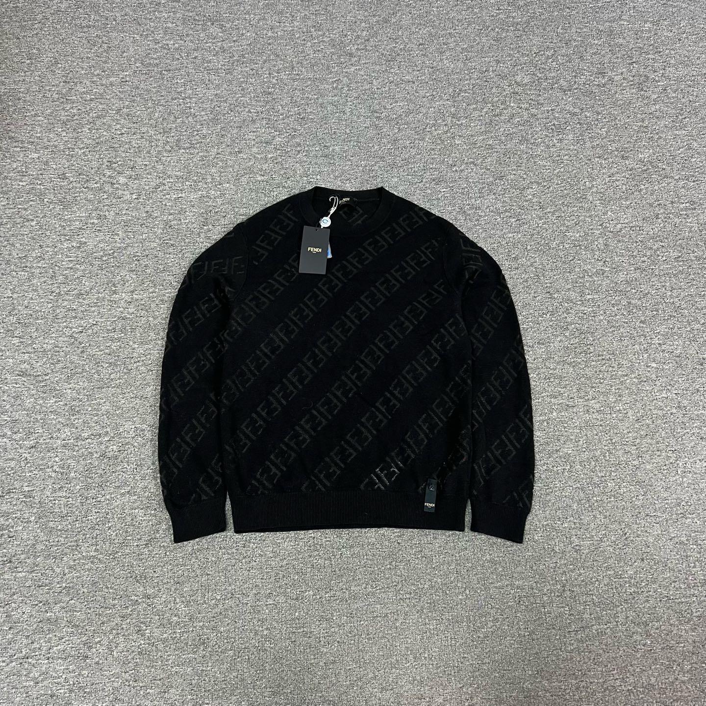 99新 AMIPARIS 芬迪 黑色 满印 双F 针织毛衣 48码 