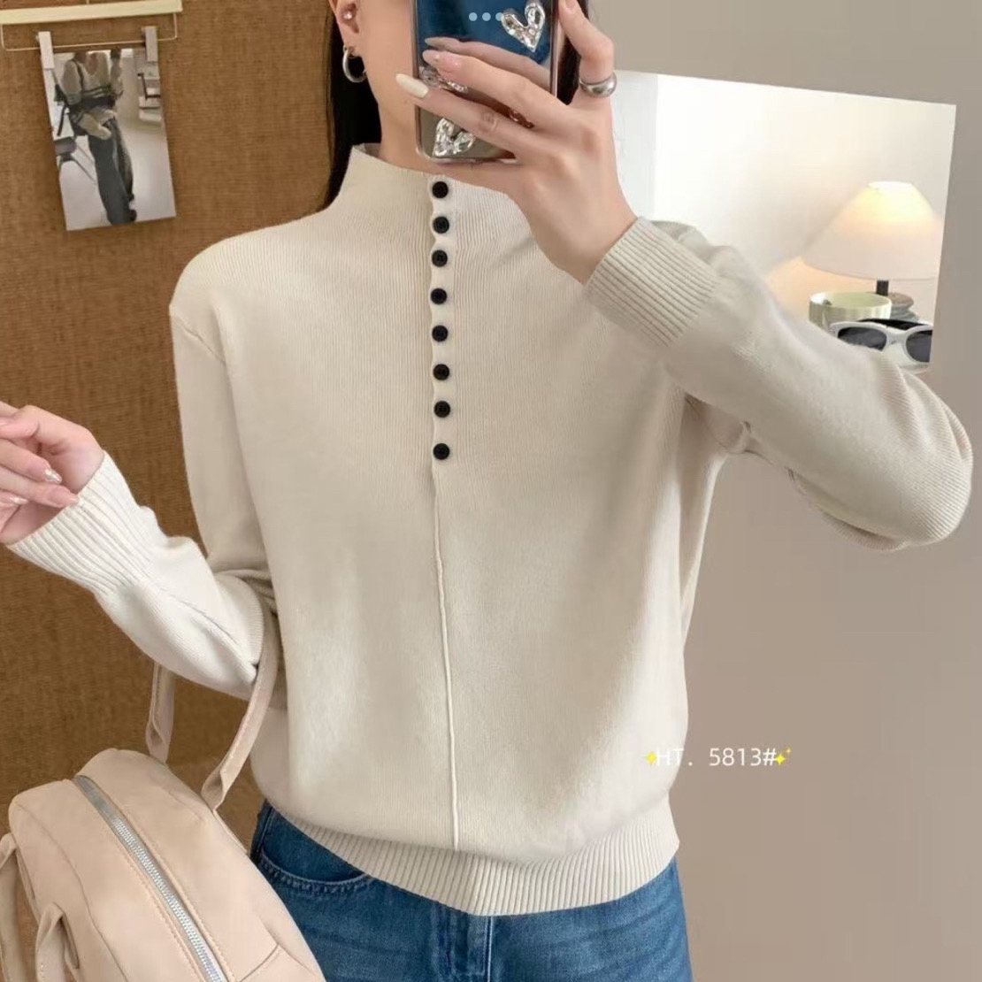 7103 8颗扣一体绒百搭毛衣