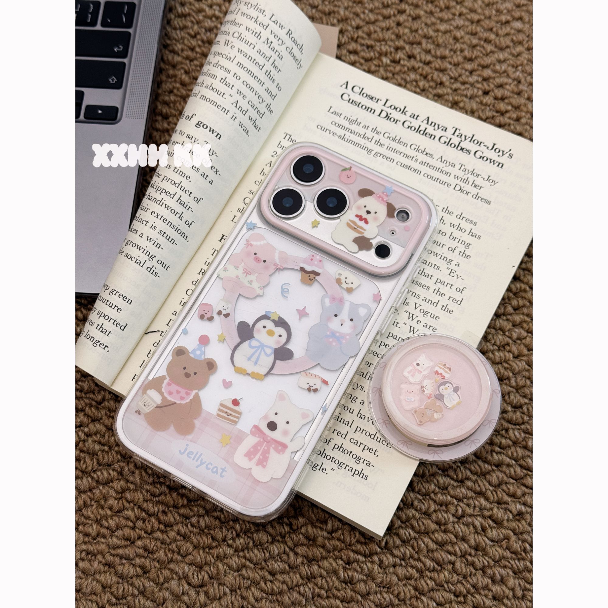 少女心卡通jelly cat二合一磁吸手机壳适用苹果17系列摇摇乐支架