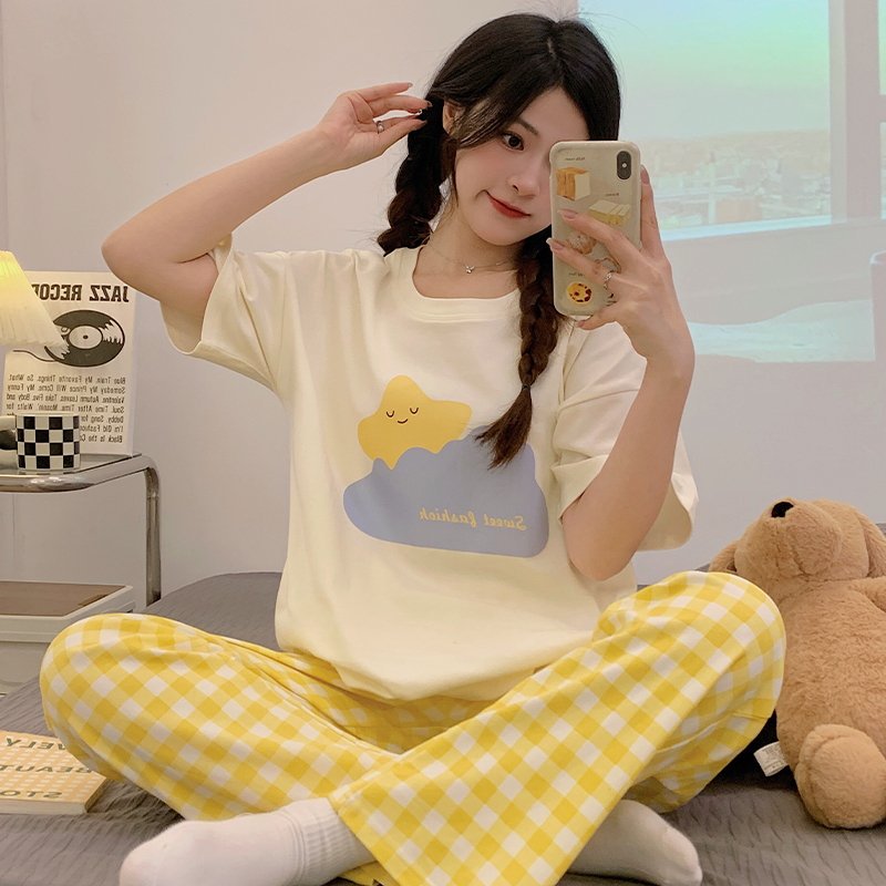 7A抗菌纯棉睡衣短袖长裤女士夏款可爱甜美卡通2025新款家居套装合