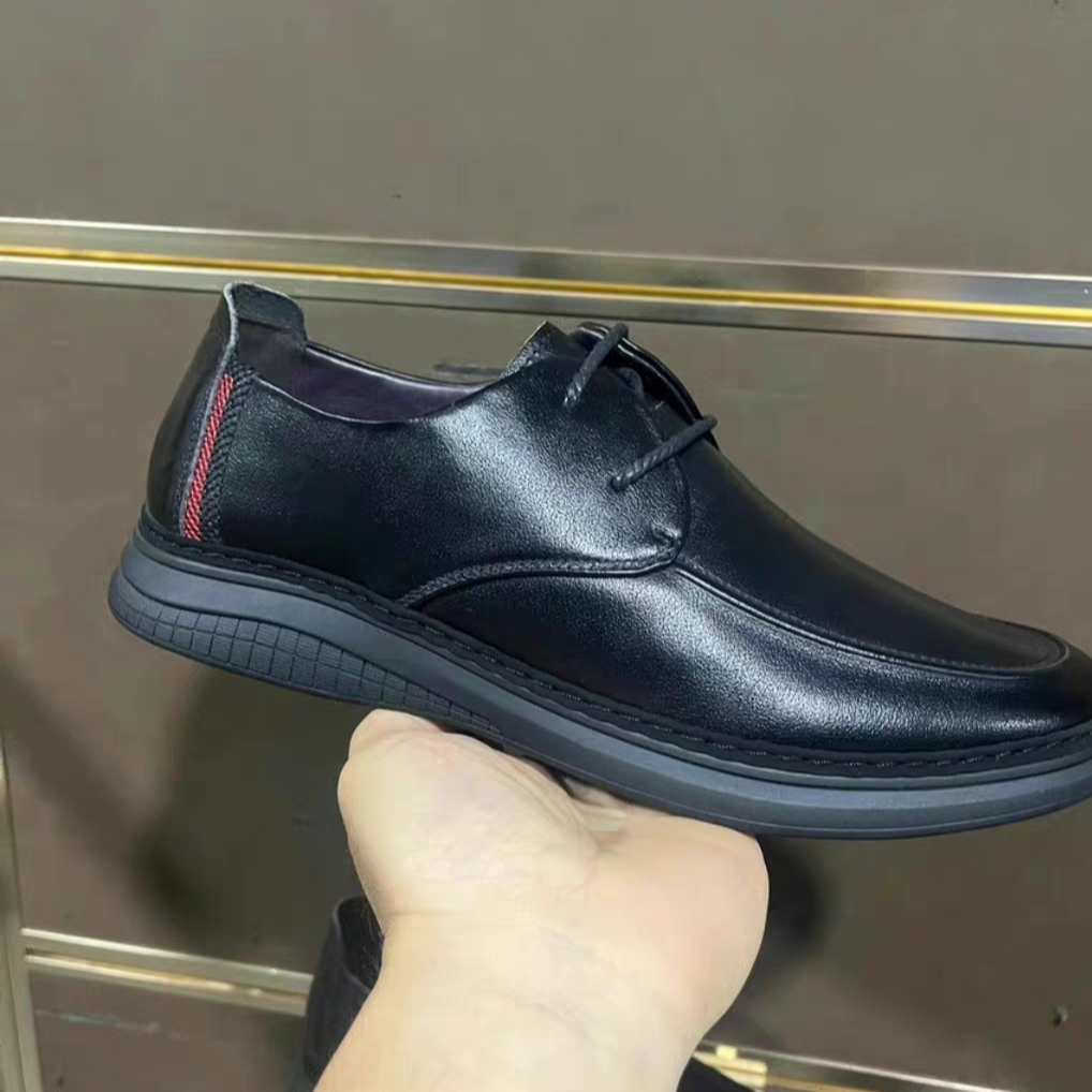 透气圆头半粒面日系系带休闲皮鞋商务软底百搭正装黑色