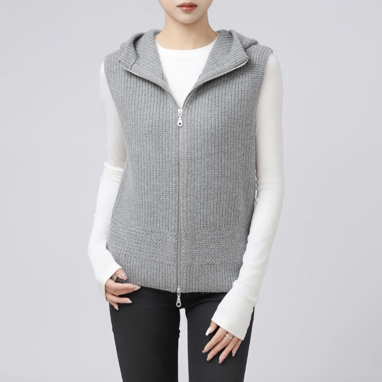 【阿玛施/AMASS】 5499273 秋冬新款连帽针织拉链羊毛混纺纱线马甲