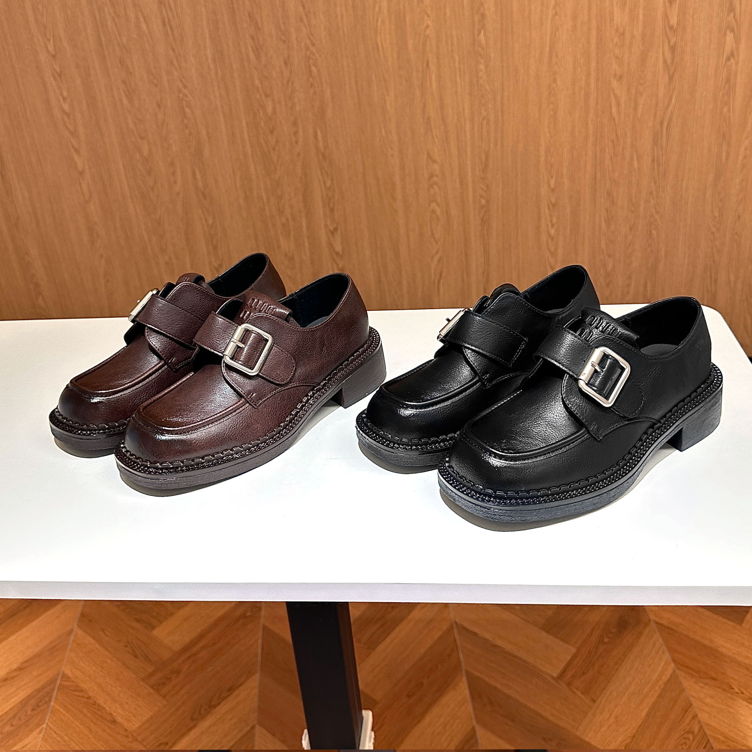 【静静老板娘】四季春季春秋方头乐福鞋时尚一脚蹬鞋子学院风816-1