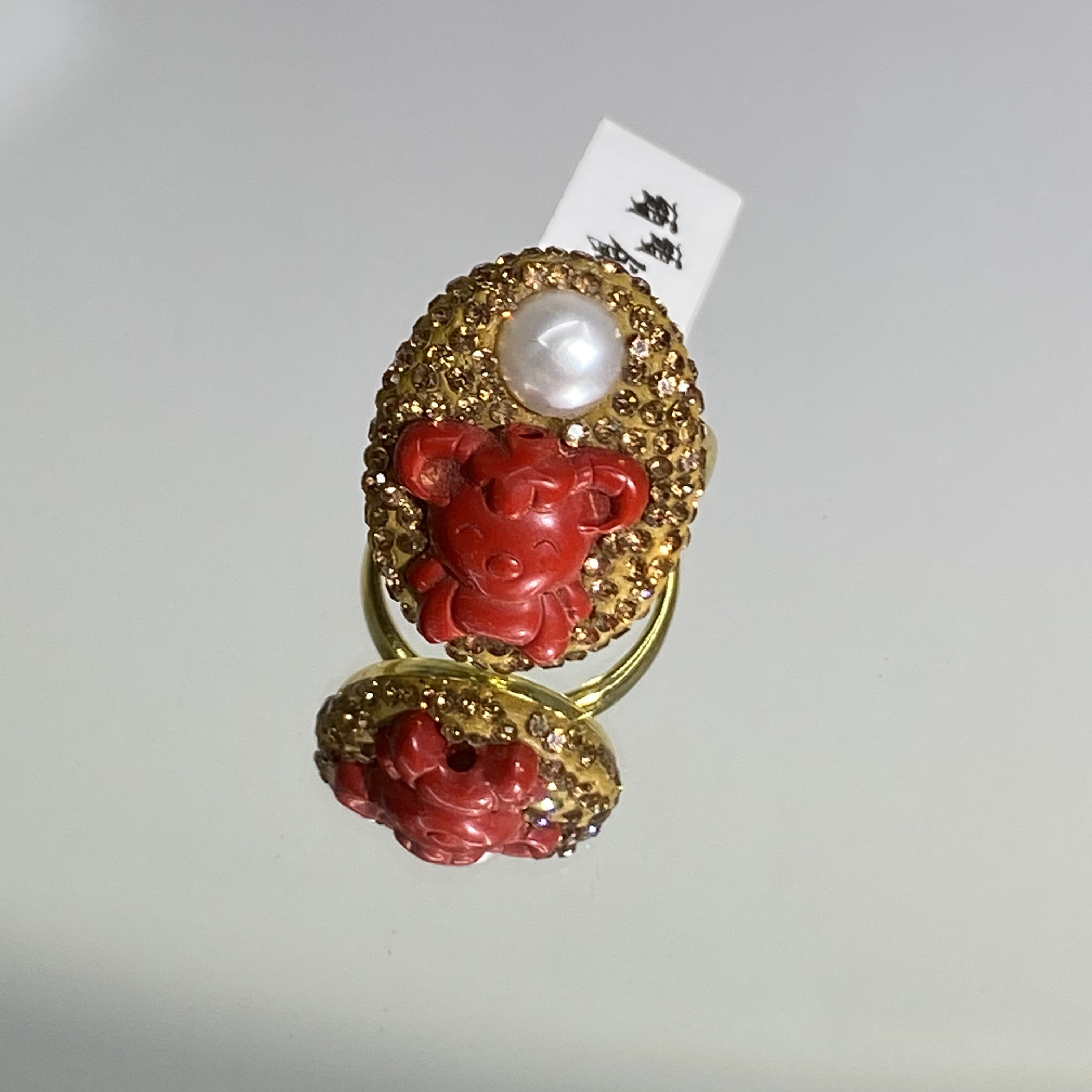 铜合金合成锆石戒指 TTSD 红色熊时尚潮流百搭款戒指 1218