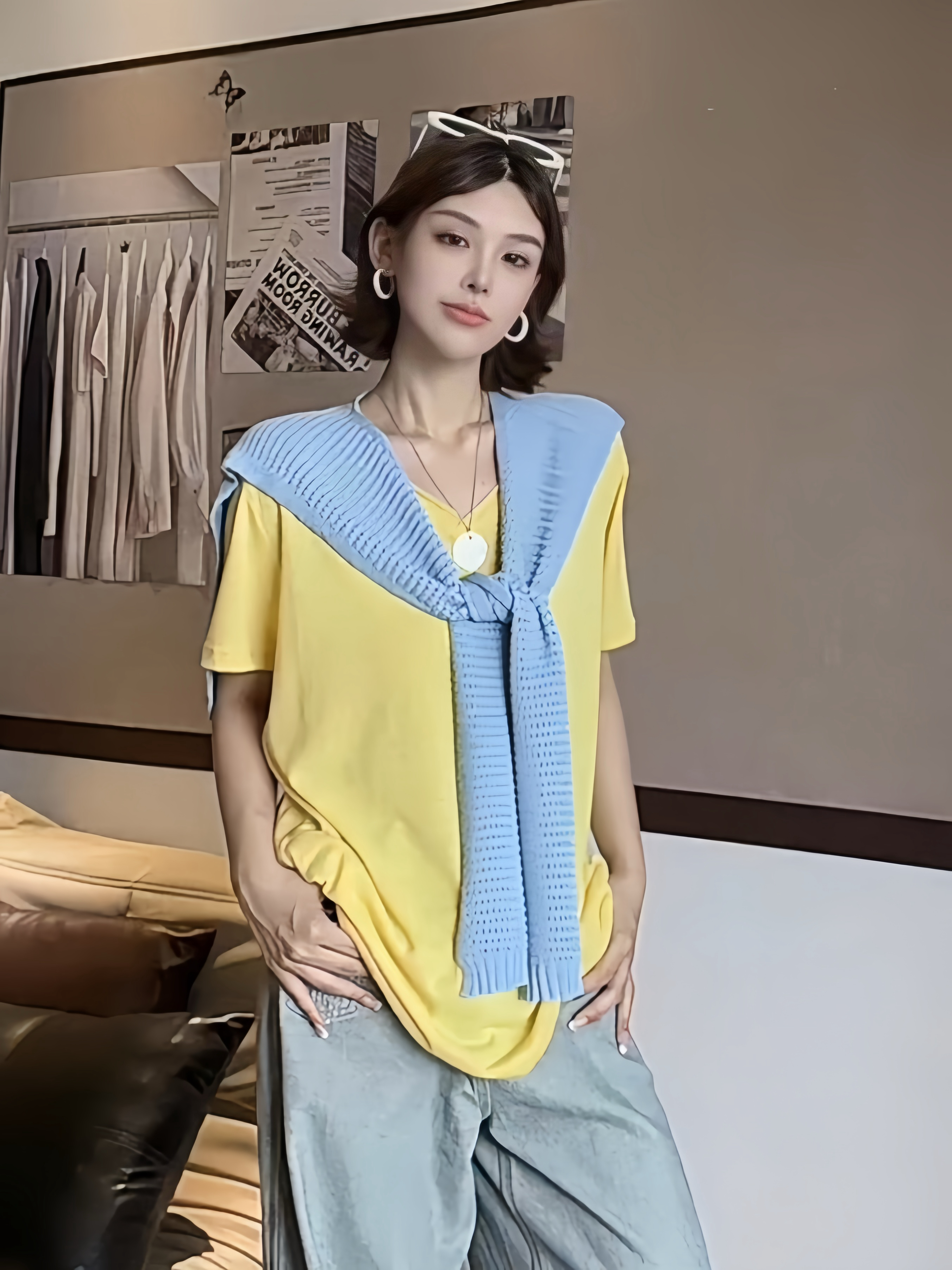 【HappyBabe】欧货定制夏季新款纯棉宽松圆领短袖T恤女舒适百搭减龄