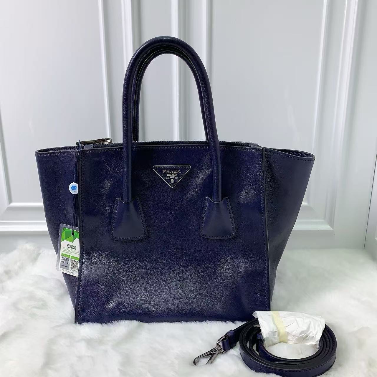 95新 Prada/普拉达 （静姐）Prada深蓝银扣托特
