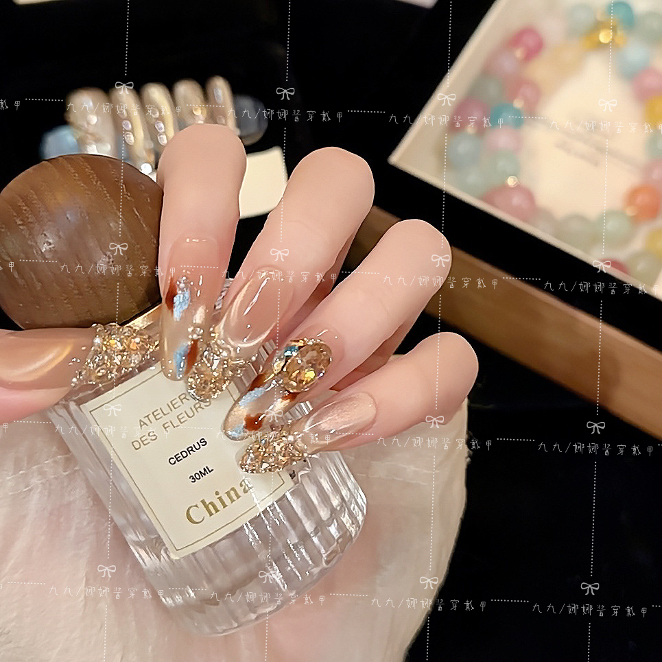 【香槟兰境】纯手工穿戴甲美甲可拆卸穿戴式持久反复使用 