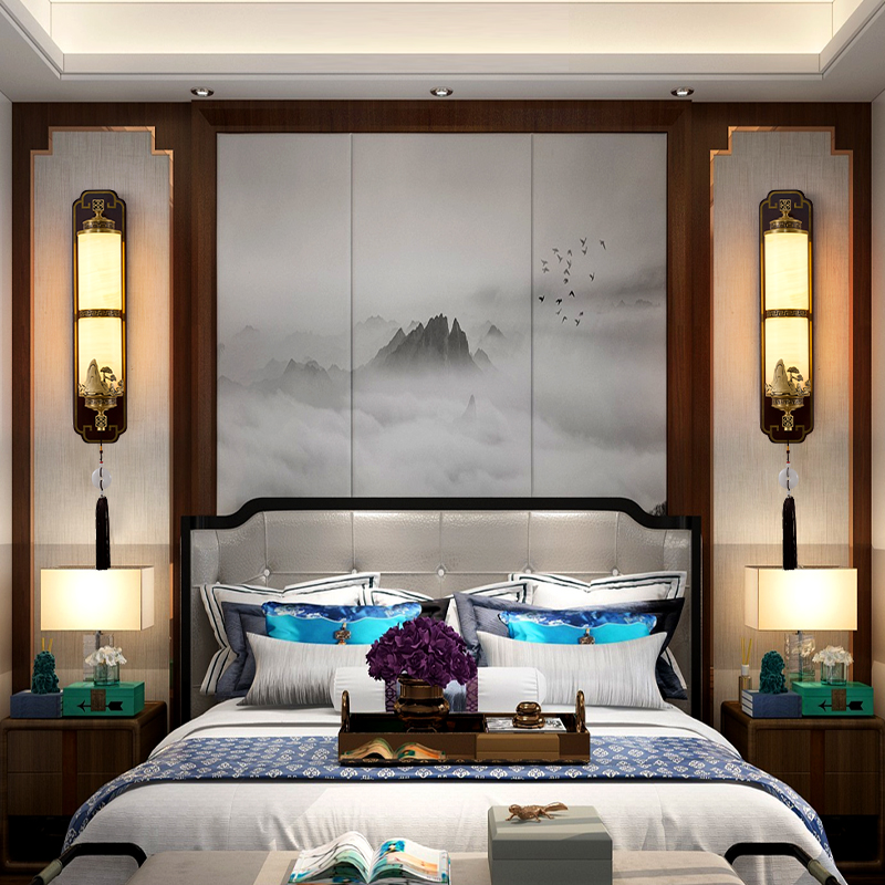 新中式新款全铜灯饰客厅卧室餐厅墙壁茶室进口新中式灯具