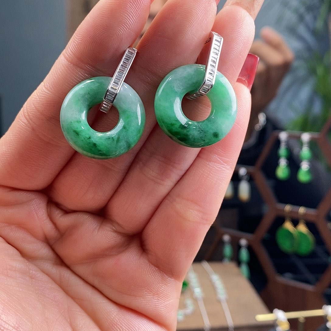 翡翠耳饰银S925镶嵌翡翠