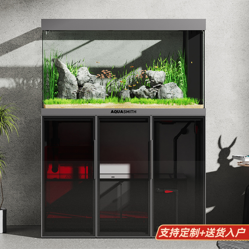 老渔匠鱼缸客厅家用超白玻璃底滤龙鱼缸中小型水草植物生态水族箱