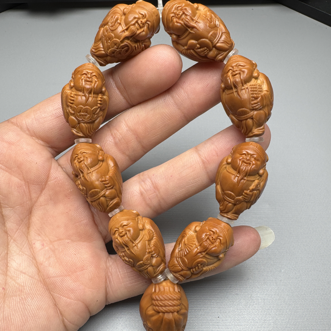 橄榄核雕1.8尺寸铁核元甲财神文玩手串