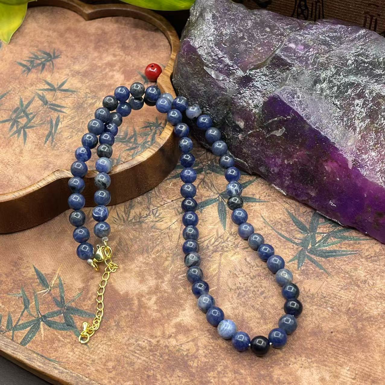 含辰砂工艺品【繁花珠宝甄选】玉化蓝舒项链HX509