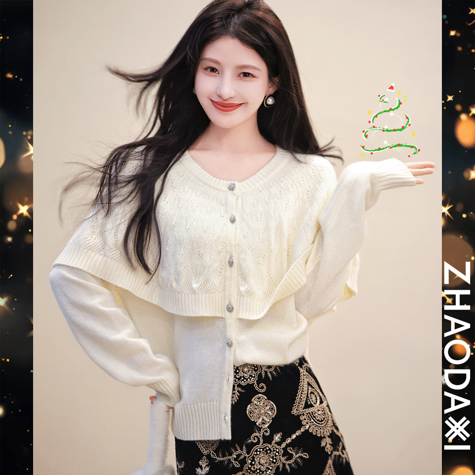 【赵大喜】珍珠.斗篷开衫 | 软糯舒服 钩花工艺