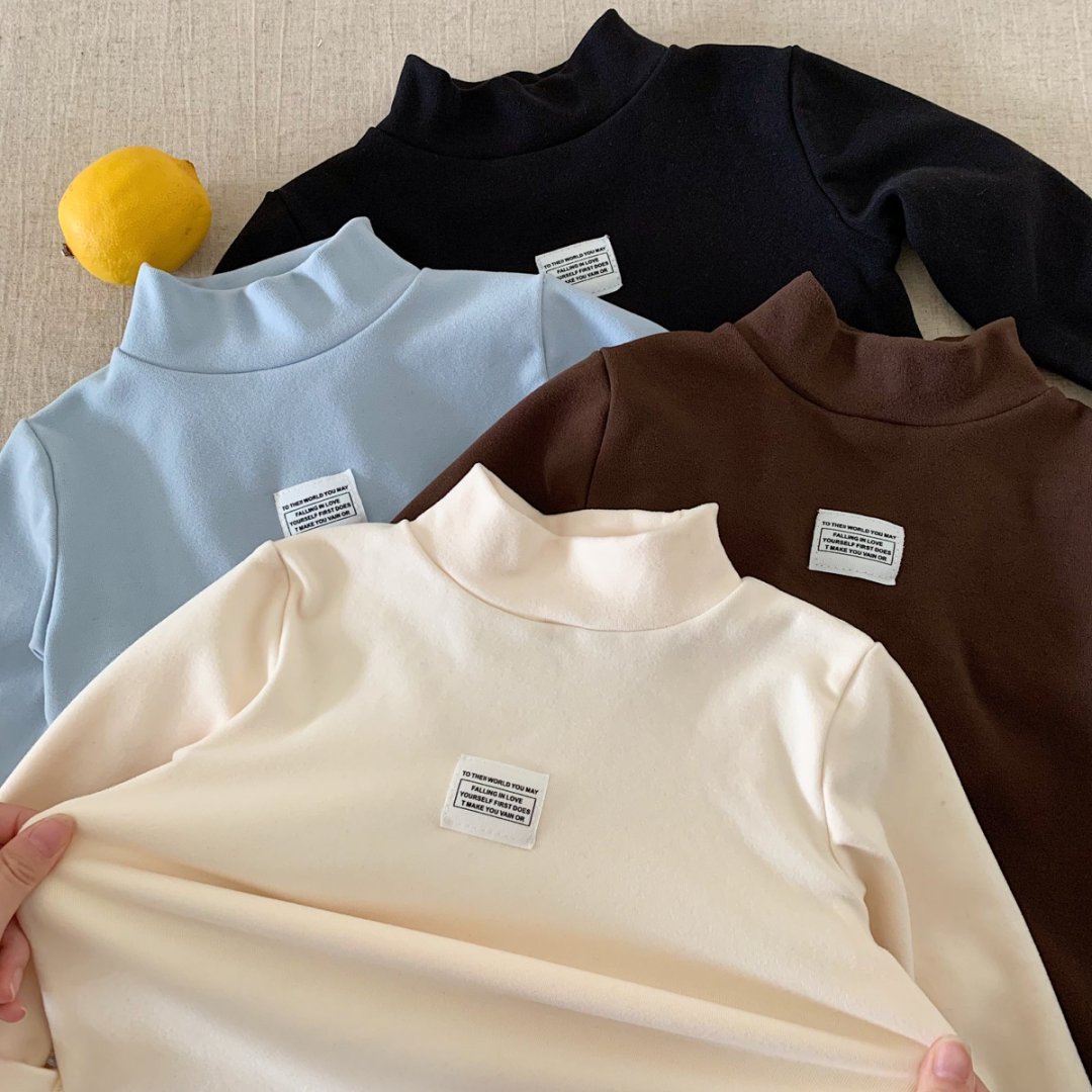 儿童打底衫2025秋季新款童装男童女童半高领贴标弹力舒适宝宝上衣