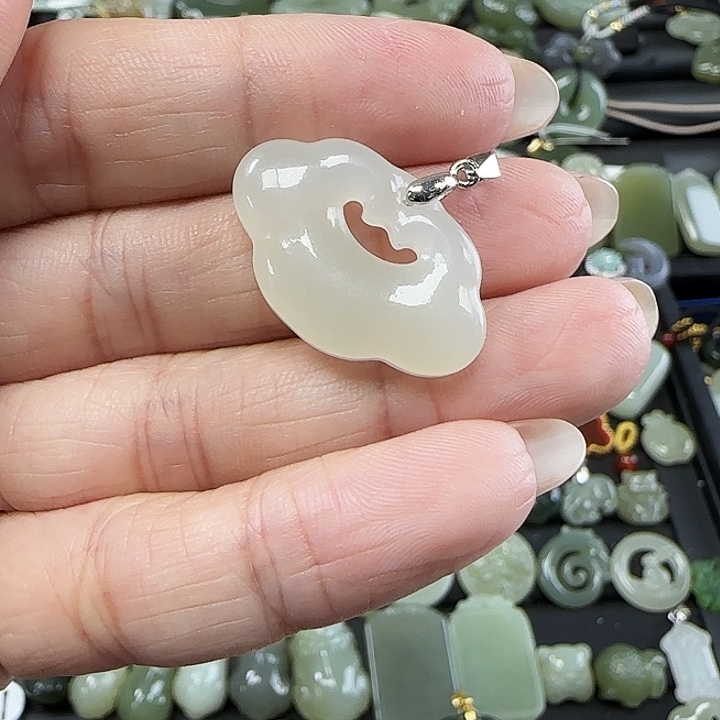 和田玉吊坠(不含链)银S925镶嵌²****¼