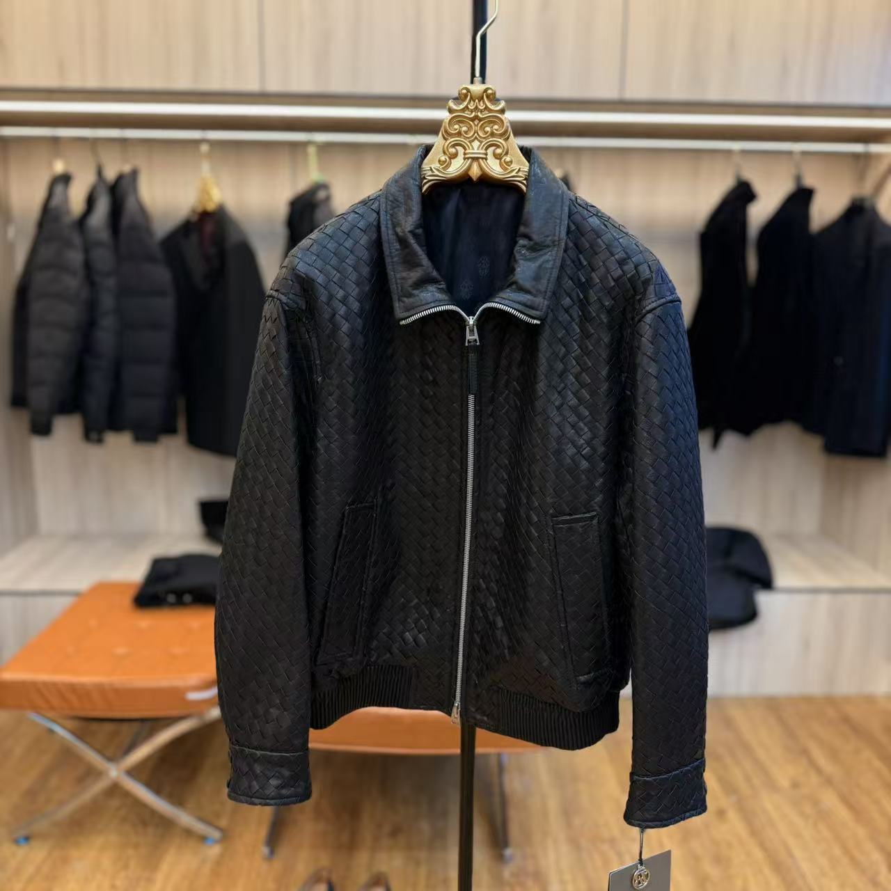 46079私人定制欧货商务轻奢编织绵羊皮外套男士简约时尚大气