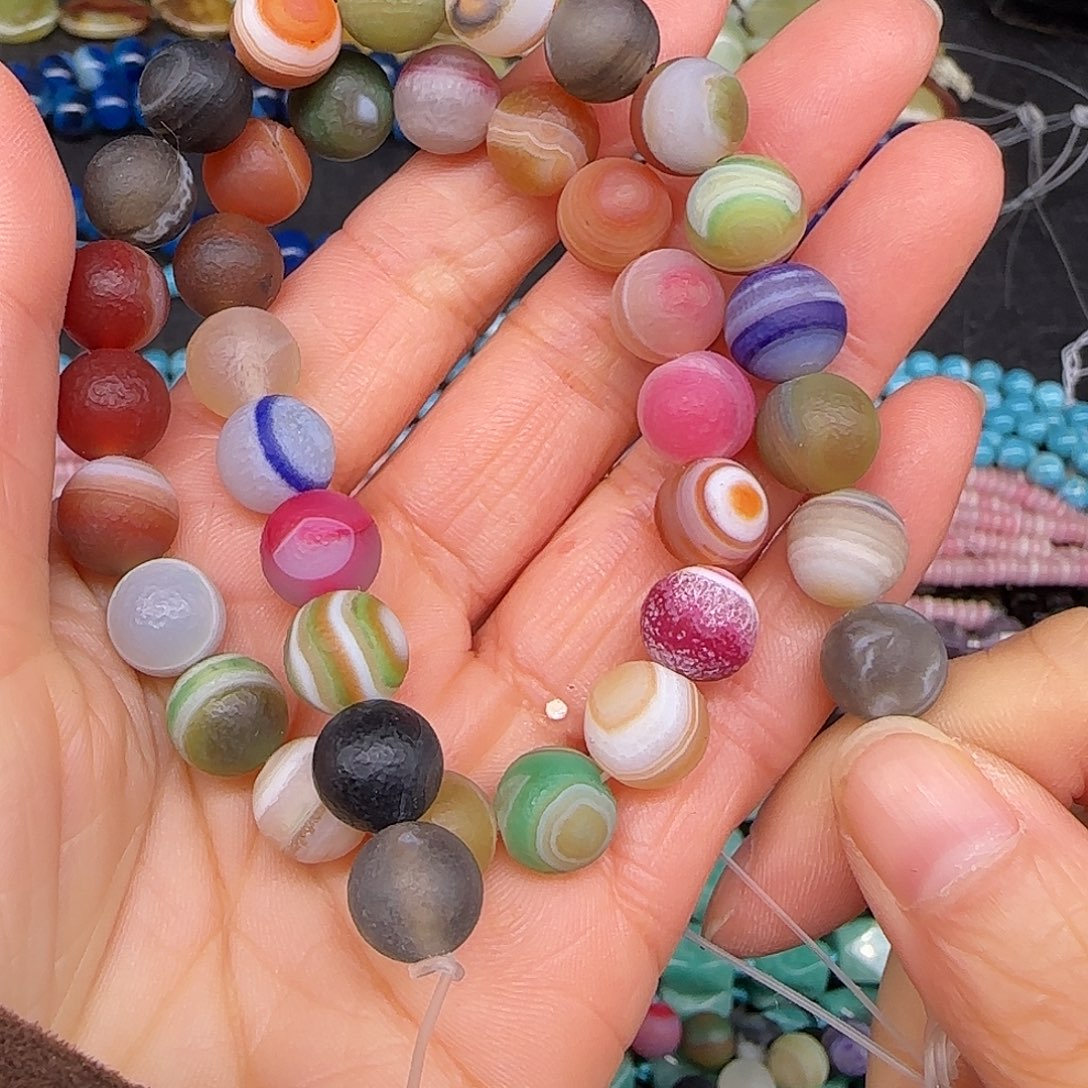 玛瑙/玉髓合金珠宝半成品原皮彩玛瑙10mm一条