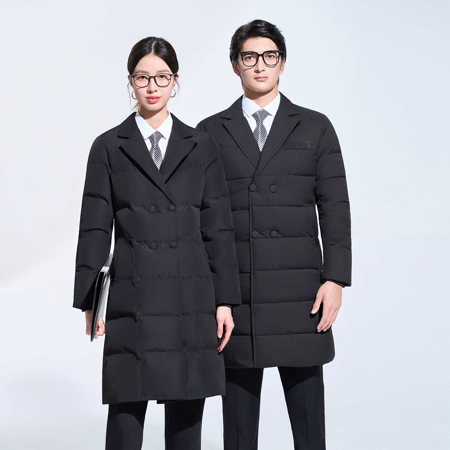黑色棉服外套女秋冬2025新款物业工作服大衣中长款高级感棉衣男女