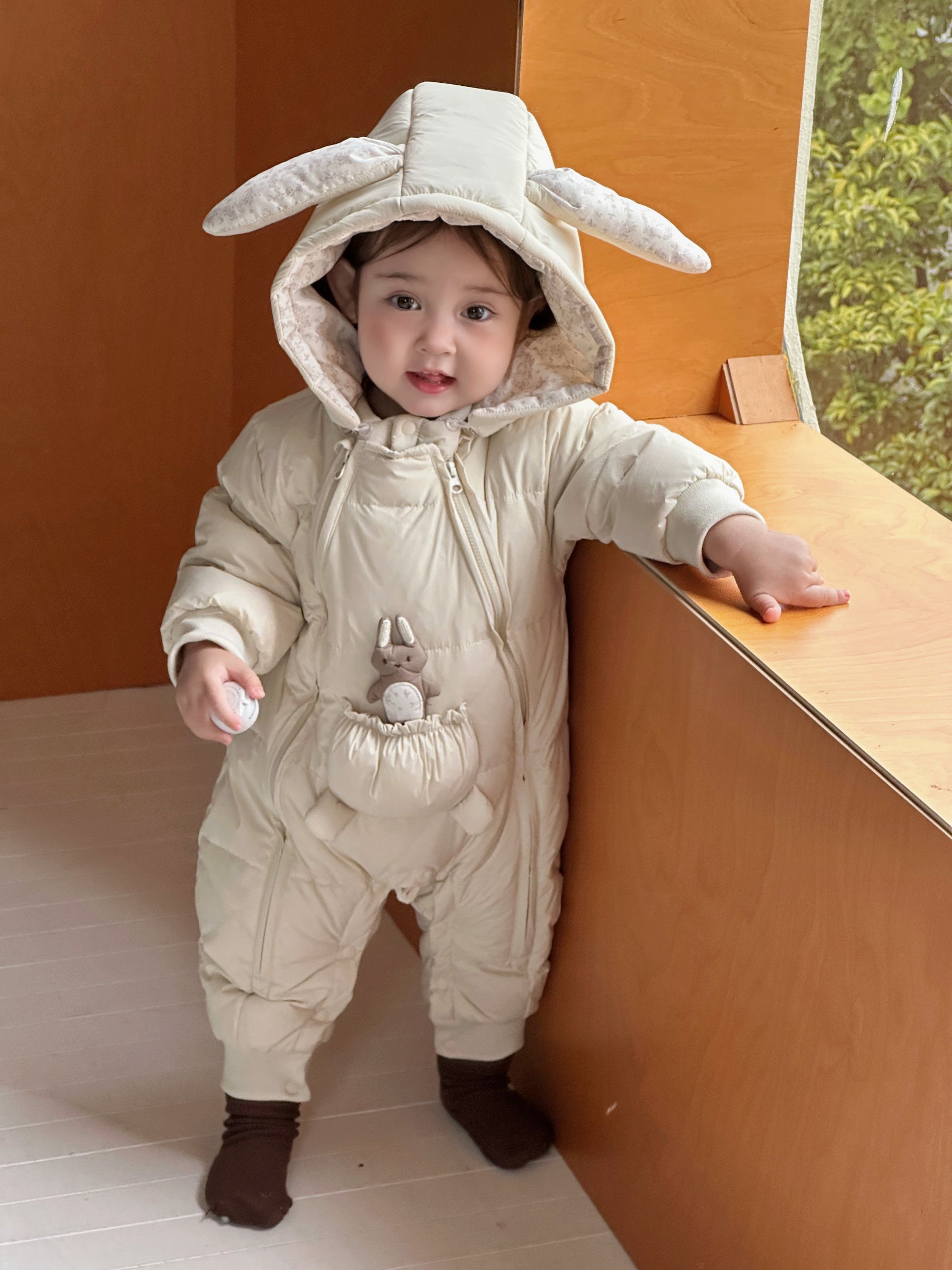 【90白鸭绒】2025新款婴幼儿冬季保暖羽绒服连体衣女宝宝爬服哈衣