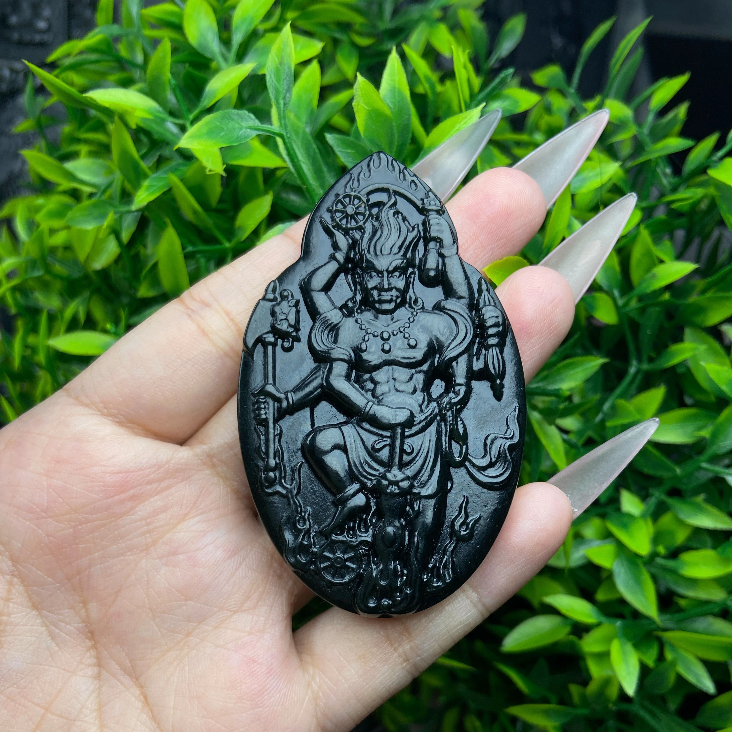 纯天然和田玉青玉六臂不动明王男士精品吊坠