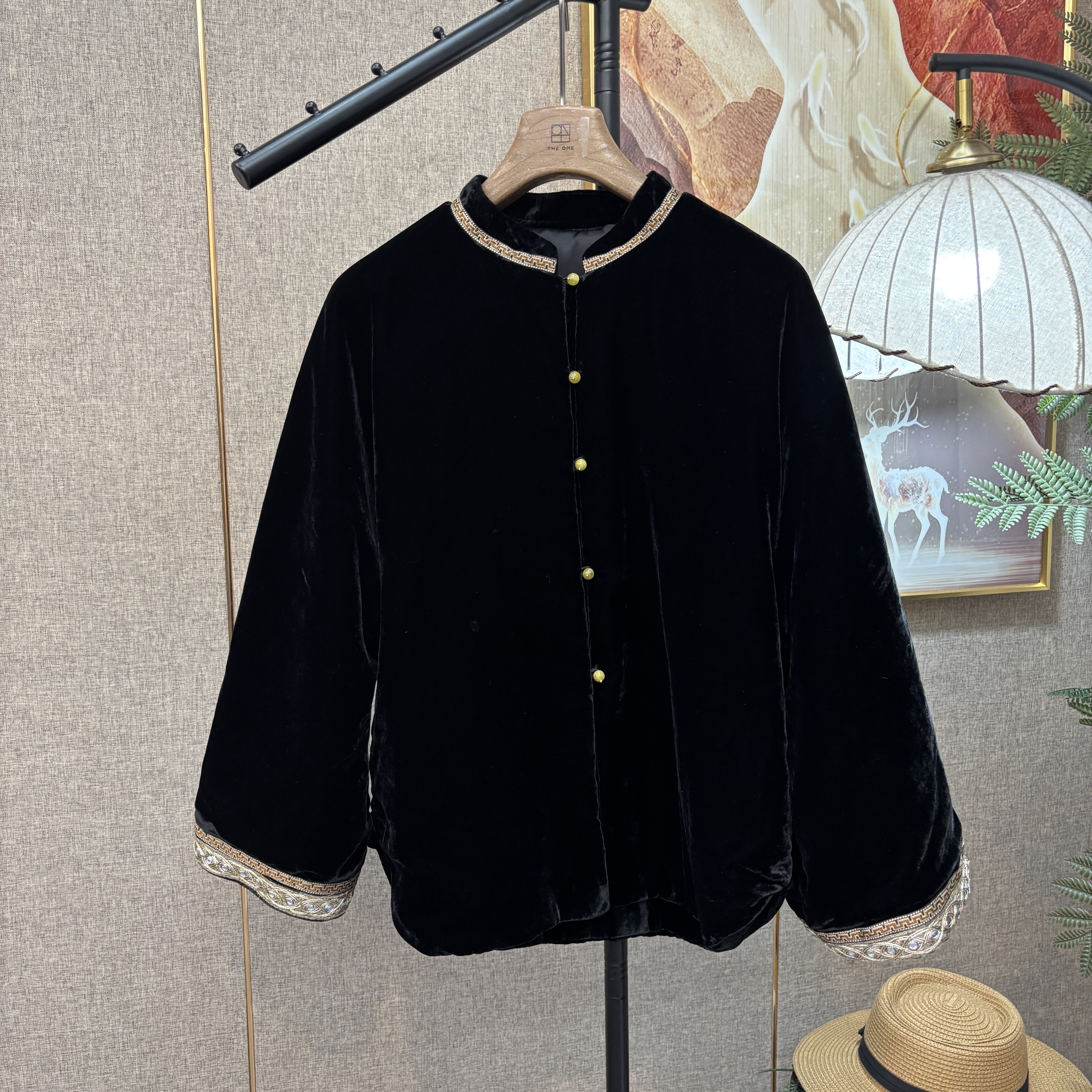新中式丝绒宽松型保暖外套女装休闲气质立领【0003】