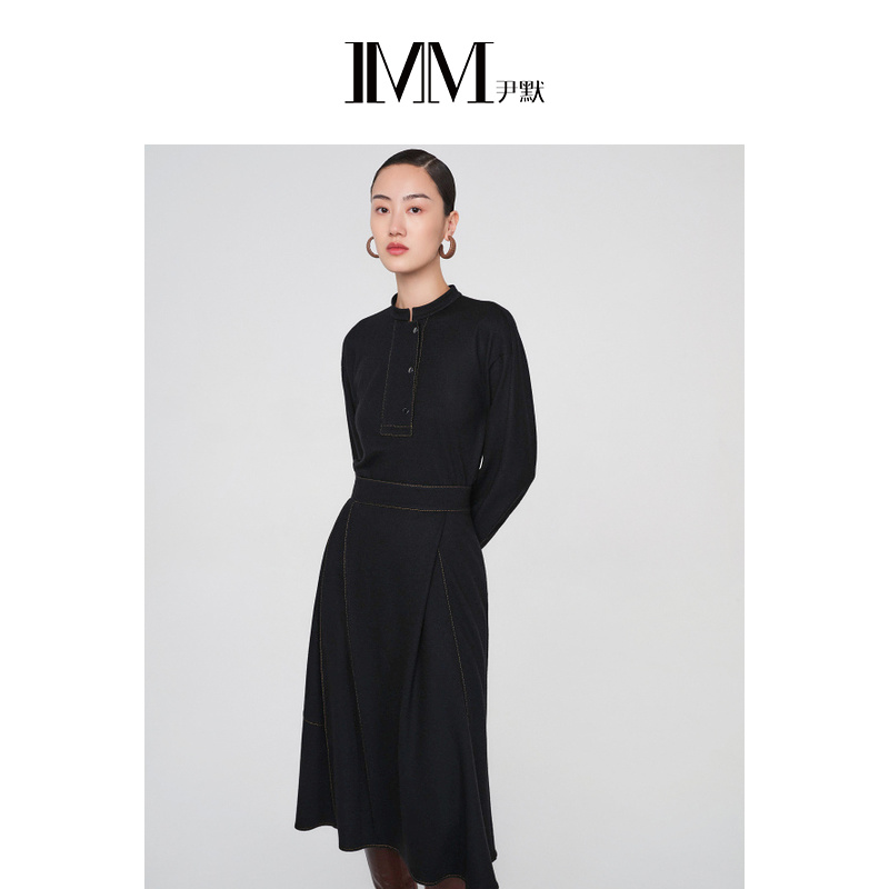 【粉丝专享】IMM尹默羊毛假两件式复古仿牛仔连衣裙0187