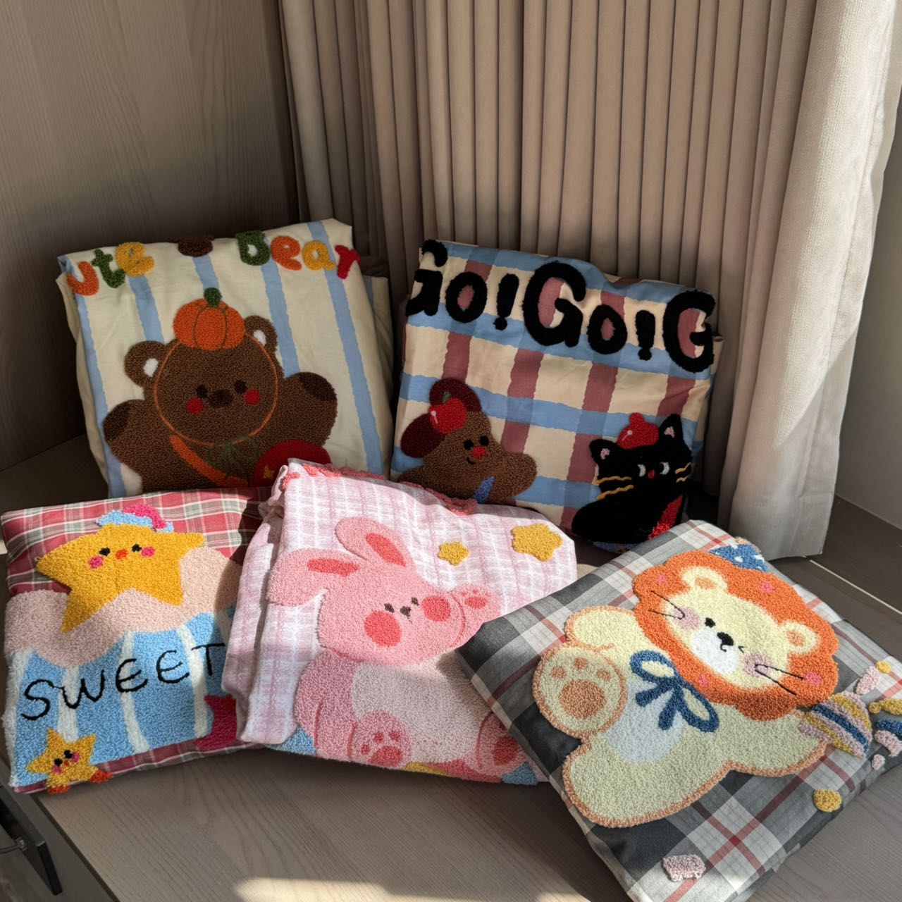 POCKET PIG/布袋猪【彩虹小兔-被套】全棉纯棉磨毛毛巾绣单被套