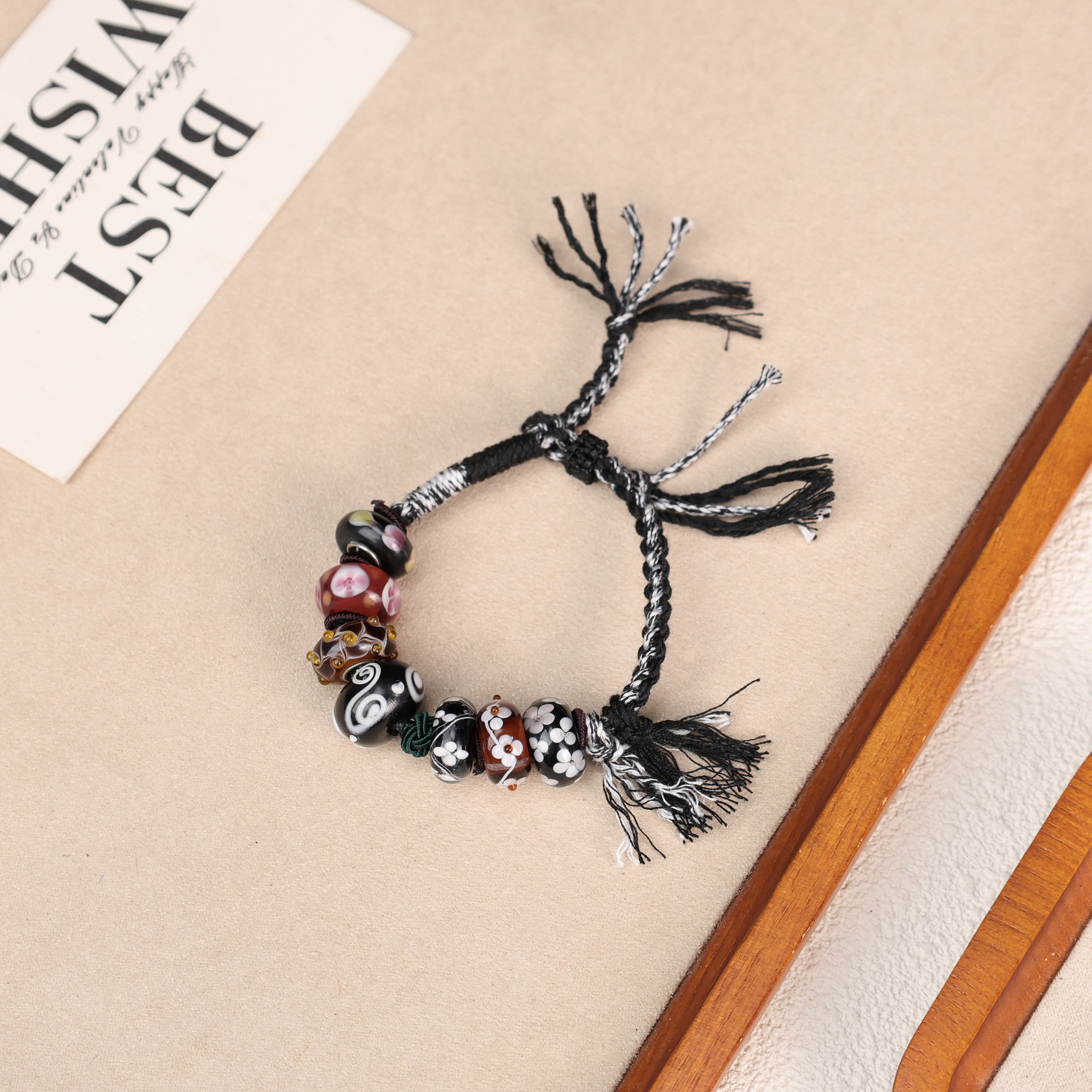 琉璃手链 LZ5179黑色转转筒手绳琉璃手链