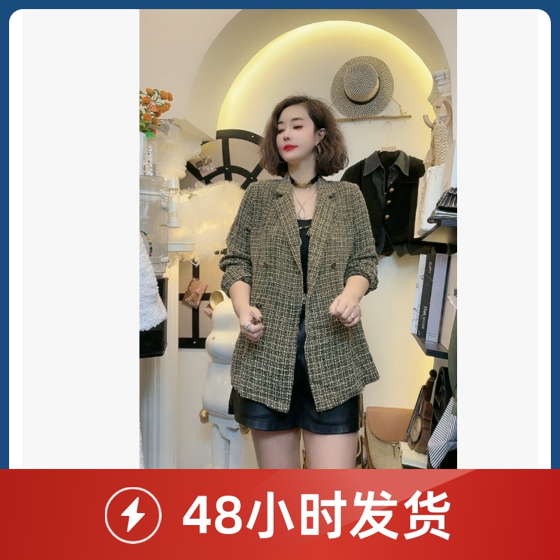 D25112801高级感粗花呢小香风冬季外套女韩系时尚百搭宽松显瘦