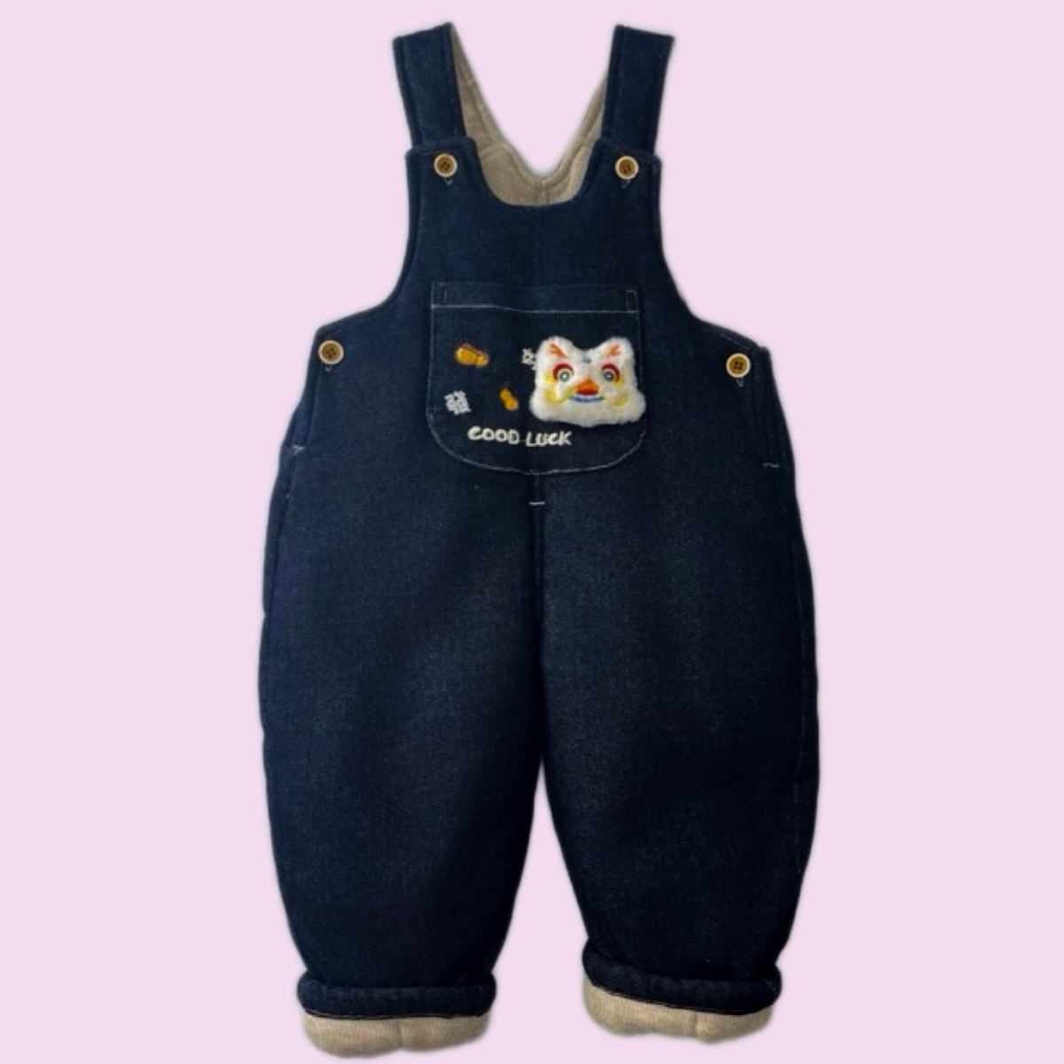 宝宝冬季加厚夹棉原色牛仔背带裤0 - 4岁男女童外穿