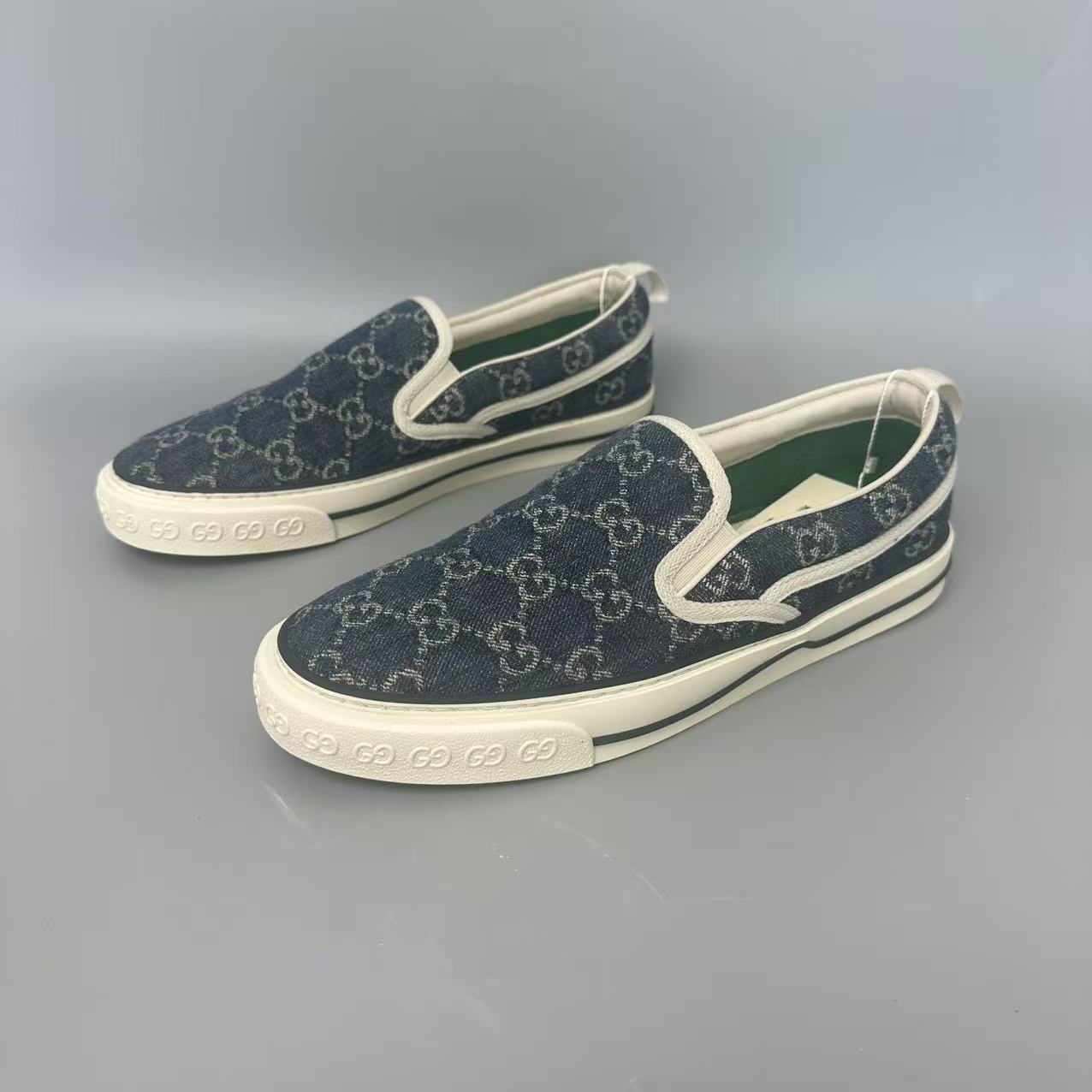 95新 GUCCI/古驰 蓝牛仔帆布时尚百搭男士一脚蹬43欧码 jx383