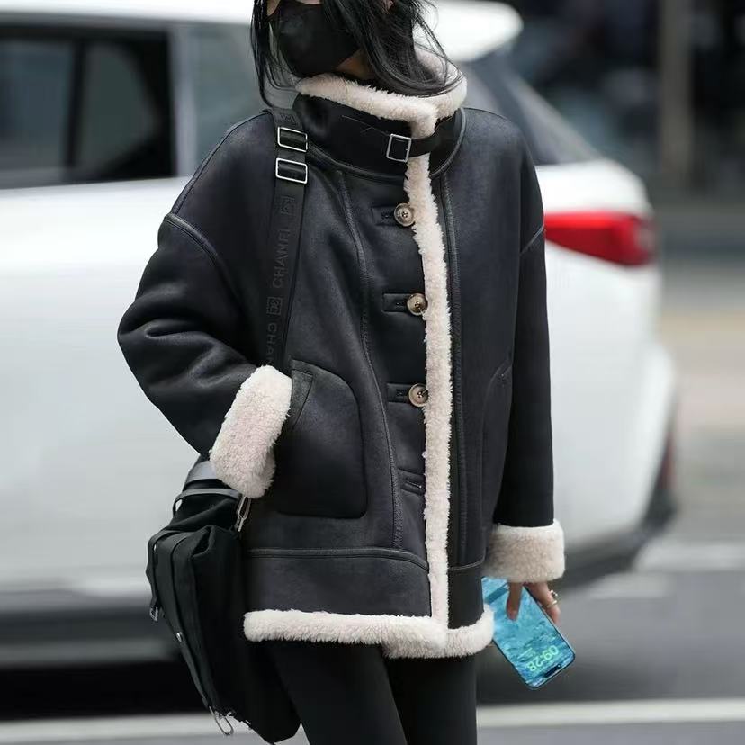 8012冬季时尚女休闲单排扣短外套冬款立领上衣秋冬常规款