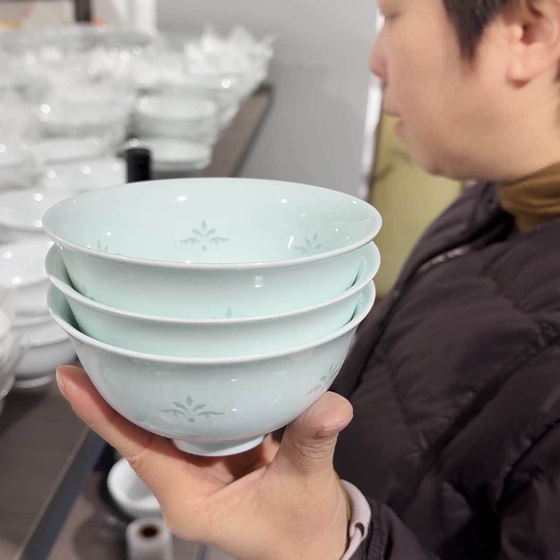 碗景德镇陶瓷银杏叶米饭碗三个