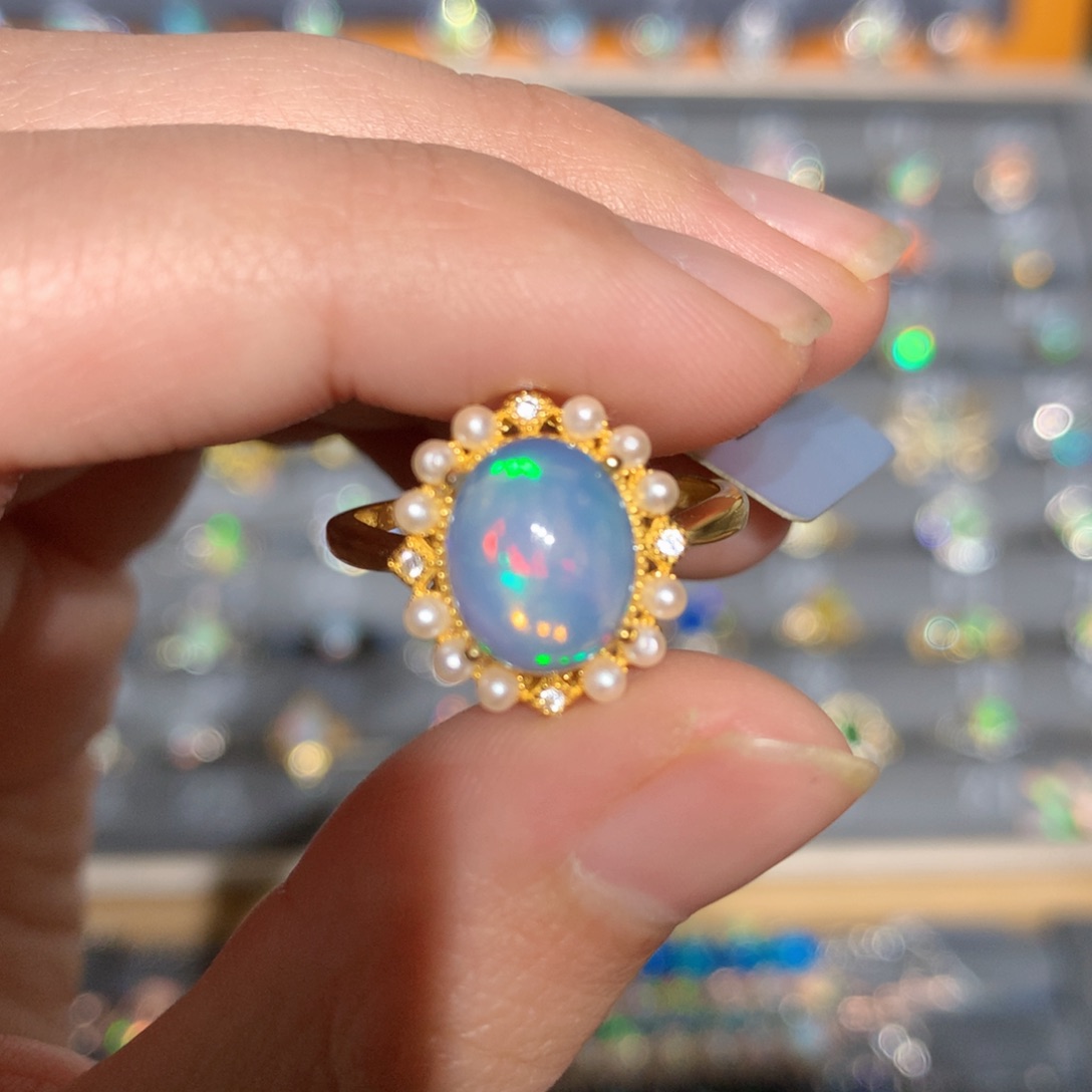 银S925镶嵌欧泊欧泊戒指y