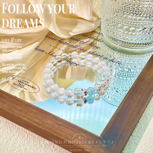 天然 卡8 莫桑粉水晶 白水晶 海蓝宝 白水晶方糖 原创手串