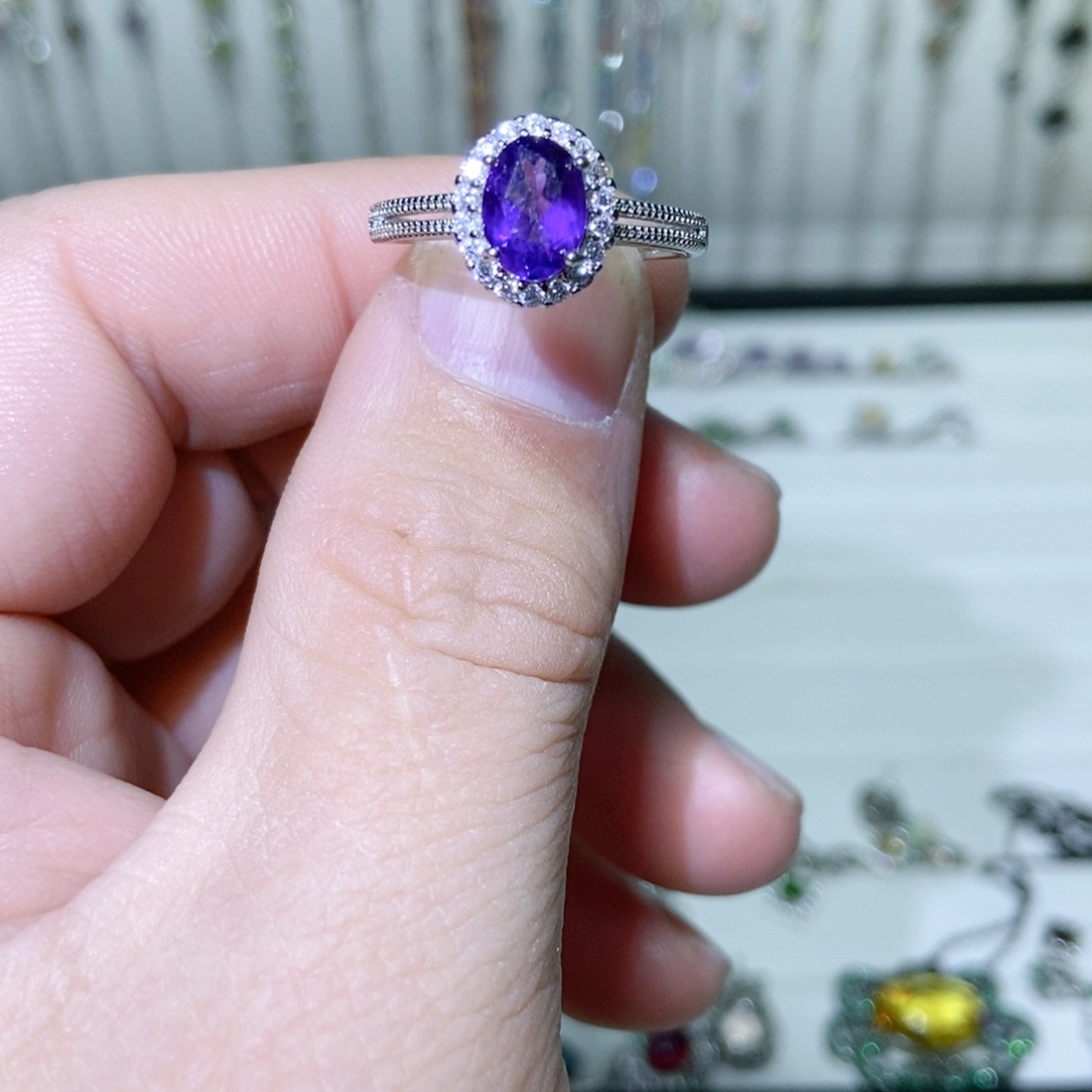 绿水晶戒指银S925镶嵌