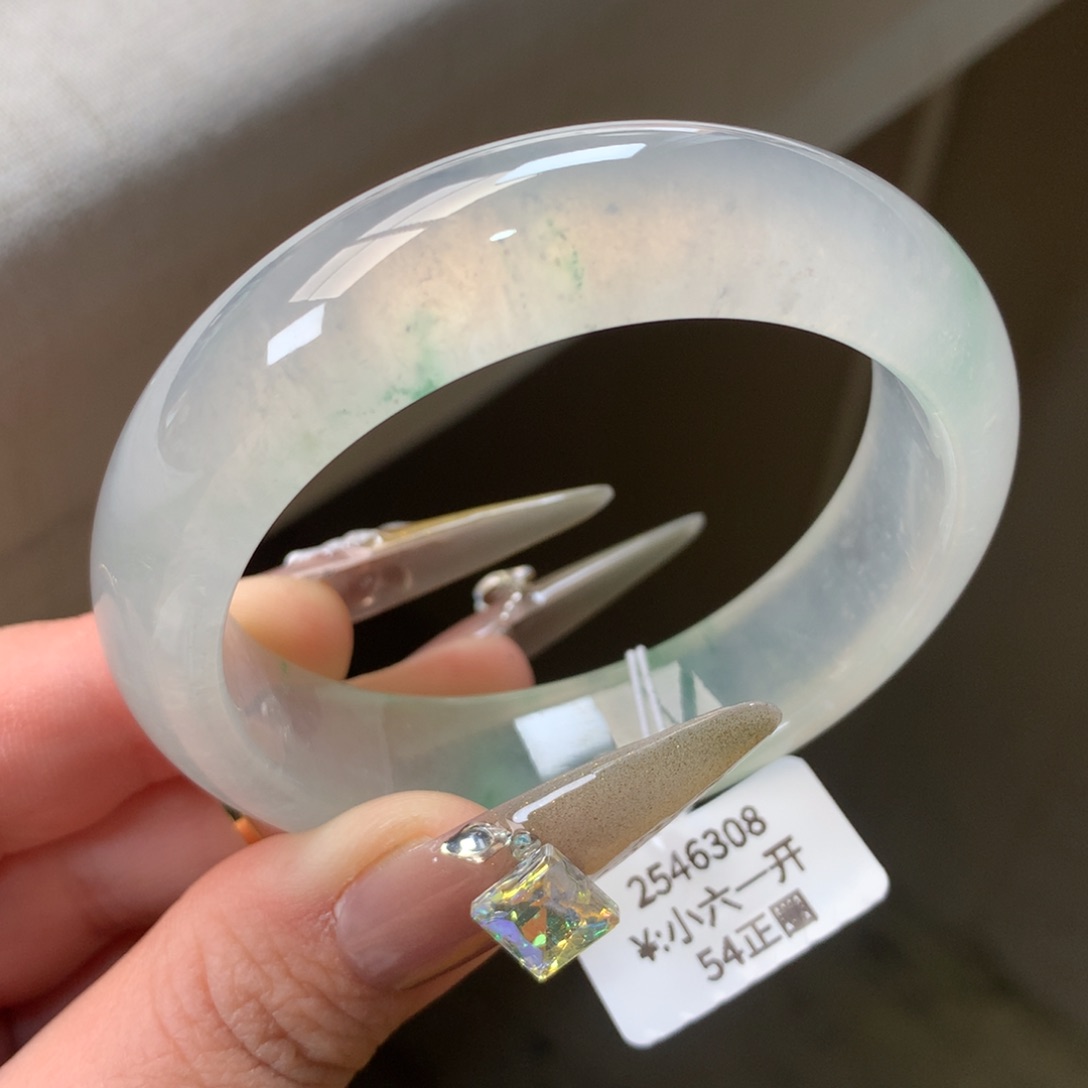 翡翠手镯未镶嵌高冰飘花宽版手镯（小六一开现询）