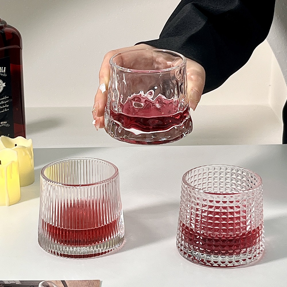 ins风家用平底杯梯形玻璃杯创意感威士忌酒杯咖啡杯水杯子A114