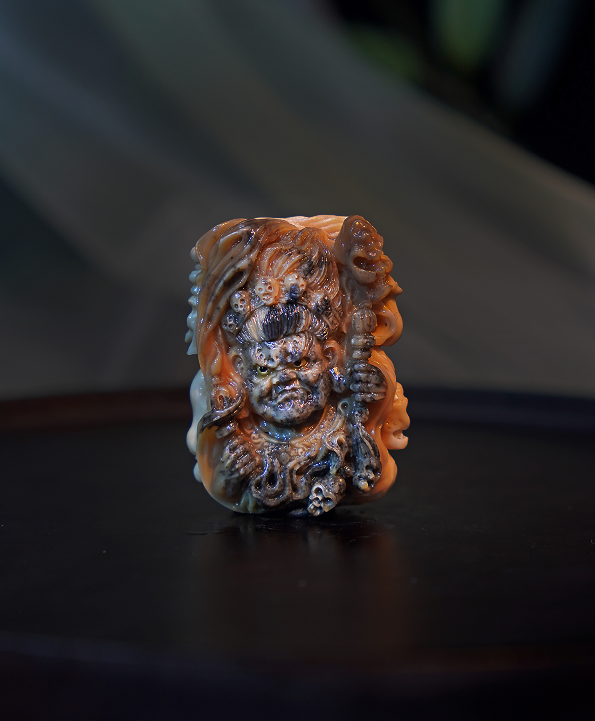 天然猛犸牙/手工雕刻作品/水墨大黑天/特色咖料/文玩收藏