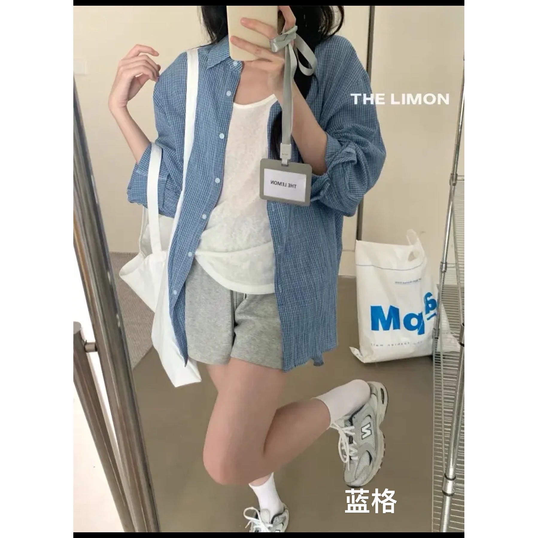 【坦姐严选 实体品质】 两件套条纹刺绣衬衫领衬衫宽松022