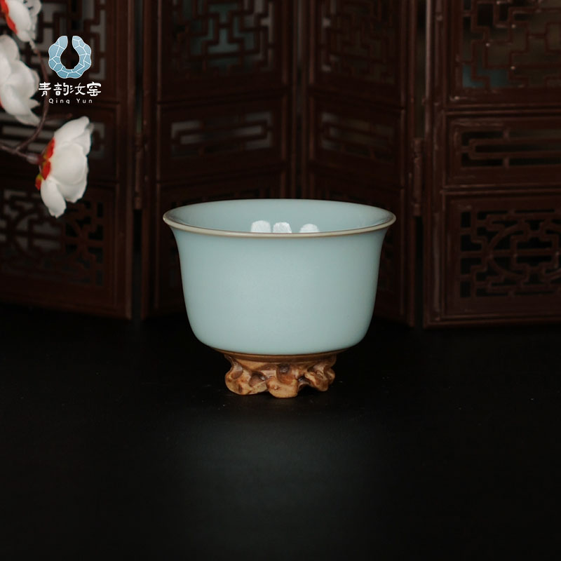 青韵汝窑丨太湖石·马蹄杯汝瓷主人杯天青釉手工单杯茶杯礼盒